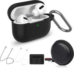 AIR Beskyttende silikoneetui til AirPods Pro (2019-udgivelsen) (LED foran synlig) med 1 nøglering/2 rem/1 urremholder/1 hovedtelefonetui (pakke med...