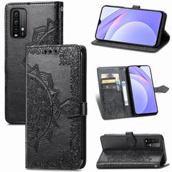Etui til Xiaomi Redmi 9t/9 Power Cover Læder tegnebog Cover Prægning Mandala Magnetic Flip Protection Stødsikker - Sort