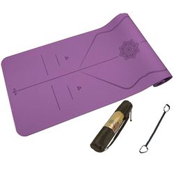 Mikasa Yoga Mat Skridsikker, tpe Tyk Træningsmåtte med bærende rem, yogamåtter Lilla