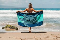 Rantapyyhe - Trooppinen sininen, ainutlaatuinen muotoilu, erittäin suuri, koko XL (86,36 cm x 160,02 cm), 100% puuvillaa, sopii lapsille ja aikuisille