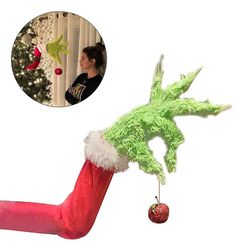 Hvordan The Grinch stjal Christmas plysj hånddukke Xmas Tree Hengende Monster Hand krans dekorasjon rekvisitter-gt