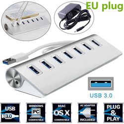 7-port aluminium usb 3.0 hub 5 gbps høyhastighets strømadapter for pc laptop Mac Ny 7 port HUB med EU