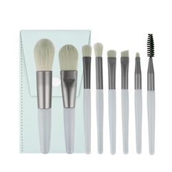 8 Børster Skønhedsværktøjer Blød hår makeup børste sæt træ håndtag bærbare Mini Blush makeup børste sæt Den lyseblå taske