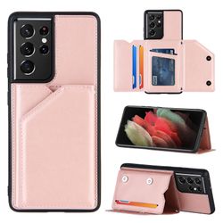 Gangxun Sag til Samsung Galaxy S21 Ultra Vintage Cuir Cover Læderetui kofanger - Rose