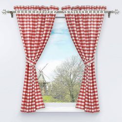 2 pimennysverhon sarja, rei'itetty 2 ruudullisella ikkunakoristeella makuuhuoneen sisätiloihin punainen K / W 120/80cm