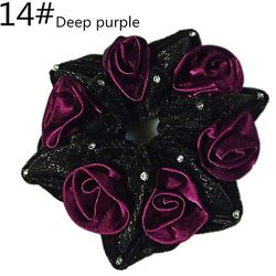2pc Chiffon Rose Hex Hoved Blomst Hår Ring Pandebånd Farve Trompet med Diamant Fleece Pandebånd 14