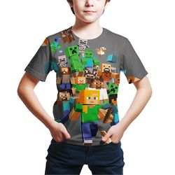 Barn Minecraft Spill Sommer T-skjorte Barn Kortermet Casual Tee Skjorte 3d Trykt Crew Neck Topper I 6-14 År B 7-8 Years