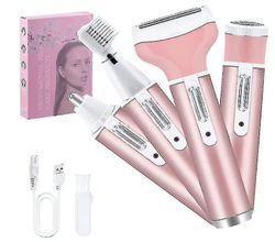Sladdlös elektrisk lady rakapparat, ansiktsepilatorer för kvinna, 4 i 1 usb uppladdningsbar hårborttagare - rosa