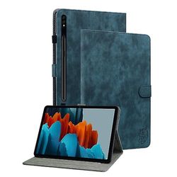 Til Samsung Galaxy Tab S9 Tiger Mønster Flip Læder Tablet Taske Mørkeblå