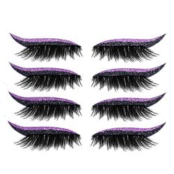 8 par Eyeliner falske vipper Sticker Glitter øjenskygge Makeup Tool lilla 8Pairs