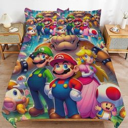 Vuodevaatteet JP142 Super Mario 3-osainen peitto, Super Mario vuodevaatteet, pehmeä mikrokuitupussilakanasetti vetoketjulla TH142 Single135x200cm