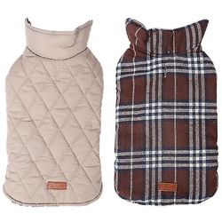 Zhuopai Vendbar vandtæt pet hund plaid jakke tøj brun XL