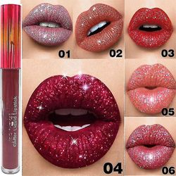 15 färger Glitter läppar utgör flytande läppstift vattentät långvarig skimrande röd läpp rosa kvinnor