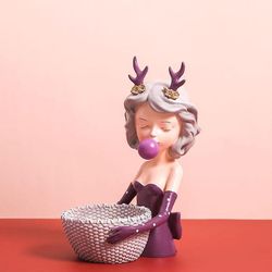 Harpiks Bubble Girl Figurins Desktop Cake Frukt Arrangør Home Decor Grey B Purple A