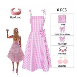 Barbie kostyme For kvinner Barbie kjole Adorable Pink Lady Cosplay Girls Klær Woman Halloween Classic Doll Rollespill Barbie Dress Up rosa M