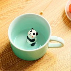 Baicccf Panda Surprise 3D-kahvimuki Söpö sarjakuva Animal Ceramics Cup Baby Animal Inside, paras toimistokuppi ja syntymäpäivälahja 8 OZ (Panda)