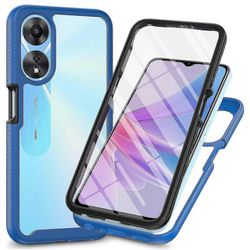 Oppo A78 5g:lle, iskunkestävä puhelimen suojakuori, 3-in-1, PC+TPU-suojakuori lemmikkien näytönsuojalla Tummansininen