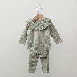 Nyfødte Crawl Suit Mandlige og kvindelige Baby Tøj Infant Bomuld Wave-dot lange ærmer og bukser i to stykker Lysegrøn 80cm