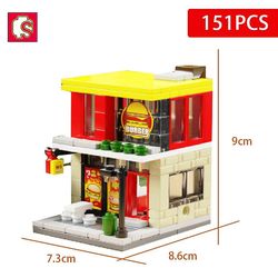 Sembo City Street View Kaffe Burger Shop Byggesten Moc Fastfood Candy Store House Arkitektur Model Bricks Børn Legetøj Ingen boks 3