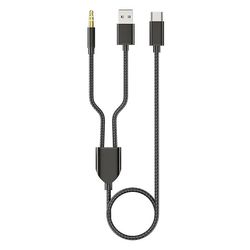 2-i-1 Type-c bilstereokabel 1 delt 2 Type C til USB En 3,5 mm aux-ledningslinje Svart