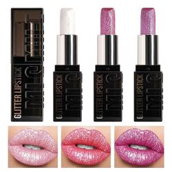 unbrand 3kpl glitter huulipunasarjat naisille,Naisten timantti kiiltävä matta huulikiilto,Pitkäkestoinen tahriintumaton tarttumaton huulipuna, Huul...