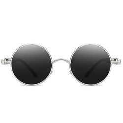 Steampunk solbriller Vintage Retro Mænd Kvinder Circle Cyberpunk Briller Sølvramme grå linser