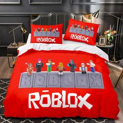 Hjem Tekstiler 3d Sengetøj Quilt Cover Børn Voksen Pudebetræk Roblox Style-1 173*218three-piece