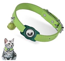 Tianzun Airtag kattehalsbånd, Vandtæt kattehalsbånd med Airtag-holder, Justerbart kattehalsbånd i læder til killinger Hvalpe Grøn