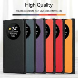 Samsung Galaxy S24 -kotelo, älykäs uni-/herätystoiminto, ikkuna, ensiluokkainen nahkainen läppäkotelo korttipaikalla, jalusta, langaton lataus musta
