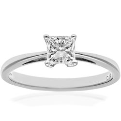 Jewelco London 18ct Hvidguld Prinsesse 1/2ct Diamond 4 Claw Solitaire Forlovelsesring 5mm I-J N