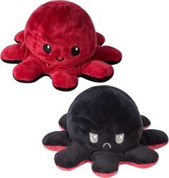 Käännettävä mustekalapehmolelu, mustekalapehmoeläin, pehmeä pehmolahja lapsille, tytöille, perheelle, ystäville (20cm - punainen ja musta)