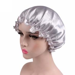 Besser Lady Silke Nat Sleep Cap Elastisk Hoved Wrap Sølv