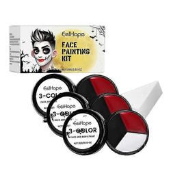3x musta valkoinen punainen kasvovartalomaali, 3 väriä pelle meikkipakkaus sieni ja sivellin, kasvovartalomaali Halloween cosplaylle, lahja
