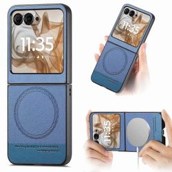 Motorola Razr 50 5G -kotelolle, joka on yhteensopiva MagSafe Denim Texture Leather + PC iskunkestävän puhelimen kanssa Monivärinen Blue
