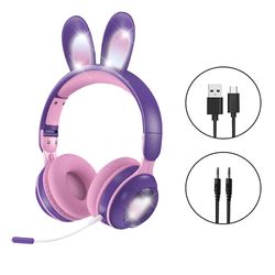 Gave Wireless Gaming Headset FM-radio med mikrofon kanin øre mote hjem LED-lys Nyhet Purple