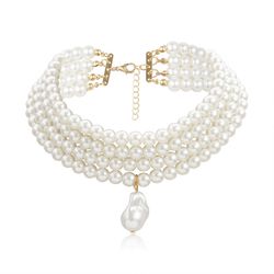 Numb Pearl Choker halskæde Vintage Pearl smykker halskæde Multi tråde Pearl Choker bryllup Brude smykker til kvinder piger 1