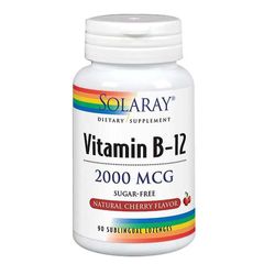 Solaray-vitamiini B-12, 2 000 mcg, Cherry 90 imeskelytablettia (1 kpl pakkaus)