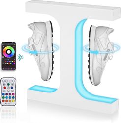 Kelluva kenkänäyttö värikkäällä LED-levitoivalla kenkänäytöllä 360 asteen levitoiva lenkkarinäyttö (musta) Valkoinen