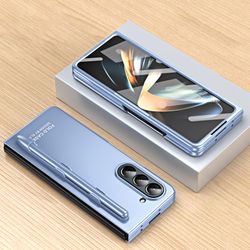 För Samsung Galaxy Z Fold 5-fodral med S Pen &; Pen-hållare, skärmskydd Z Fold 5 All-inclusive Heavy-Duty Protective Phone Cover blå