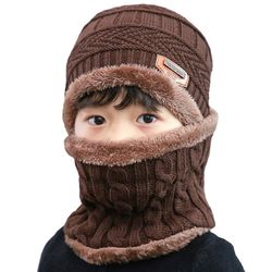 Liltop 2pcs Kids Boy Girl Vinter Varm Foret strikket Hue + Tørklæde Sæt Kaffe