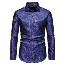 Kissqiqi Mænds Natklub Shiny 3d Trykt Slim Fit Button Down Party Dress Shirt Lilla L