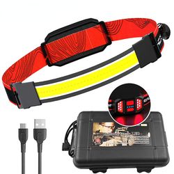 Cob forlygte Ridning 12w Running Head Torch Light 1200mah Usb genopladelige Arbejdslys 3modes Rød Advarsel Strobe Camping Light