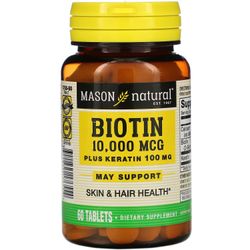 Mason Natural, Biotin Plus Keratin, 10.000 mcg, 60 tabletter