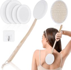 Qeen Back Cream Applicator, 7 Pack Lotion Applicator för rygg, 2 i 1 Body Brush Back Scrubber för självapplikation och dusch, Long Wooden Handle Ba...