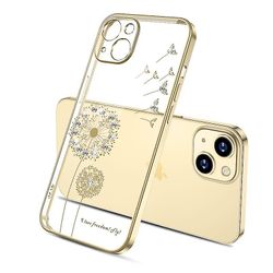 Klar Rhinest Dandel mønster deksel kompatibel 14 Pro Max/14 Pro/14 Glitter Transparent Gull for iPhone 14 Pro