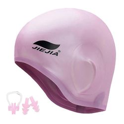Swim Cap silikoni 3D ergonominen kuulosuojain uimalakki nenäpidikkeellä ja korvatulpilla naisille Miehet Vaaleanpunainen