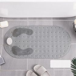 Bruser Foot Scrubber Mat, Oval Anti Slip Badekar Mat Massager med sugekopper afløb huller (grå)