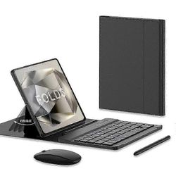 Samsung Galaxy Z Fold 6 -näppäimistölle ja -hiirelle päivitä kannettava magneettinen Bluetooth-näppäimistö, jossa on nahkakotelo ja kapasitiivinen ...