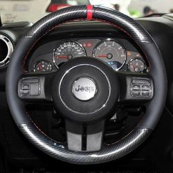 Käsin ommeltu hiilikuitu aito nahkainen ohjauspyörän suojus Jeep Grand Cherokee 2011-13 Compass Wrangler Patriot 2011-16 tyyli 1