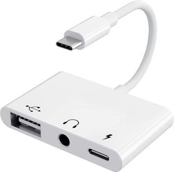 USB C–USB -sovitin, 3 in 1 USB C–USB OTG -sovitin, jossa 3,5 mm:n kuulokeliitäntä ja 60 W:n PD-pikalatausportti